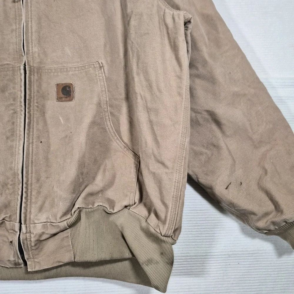 Carhartt J208 CML Hooded Duck Canvas Work Jacket Tan Brown XL Regular Distressed